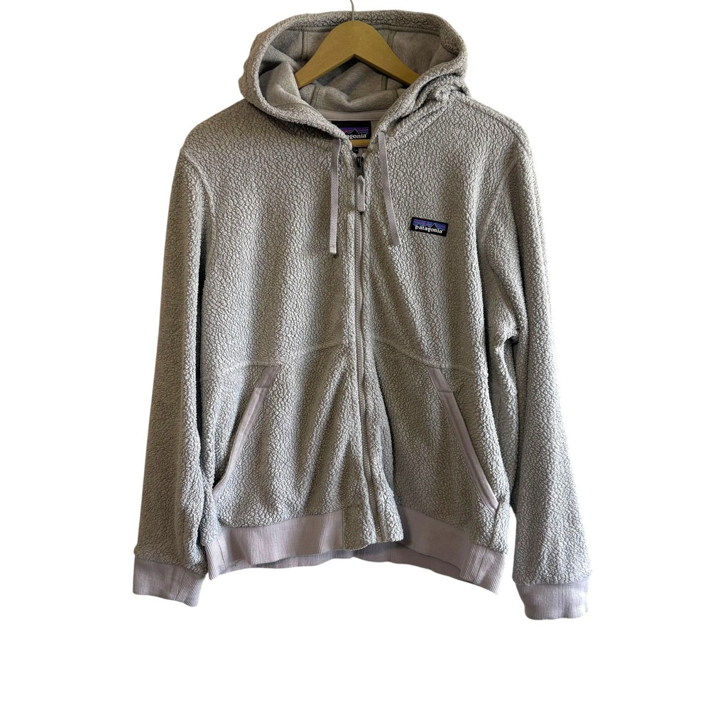 Patagonia Women's Large Gray Shearling Hoody Sherpa Fleece Full Zip Outdoor